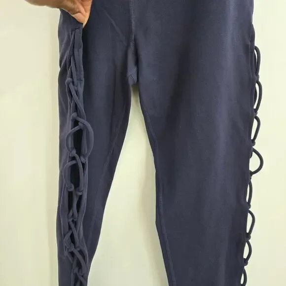 Alo Yoga Womens High Waisted Interlace Criss Cross Cutout Leggings Blue Size L - Picture 4 of 8